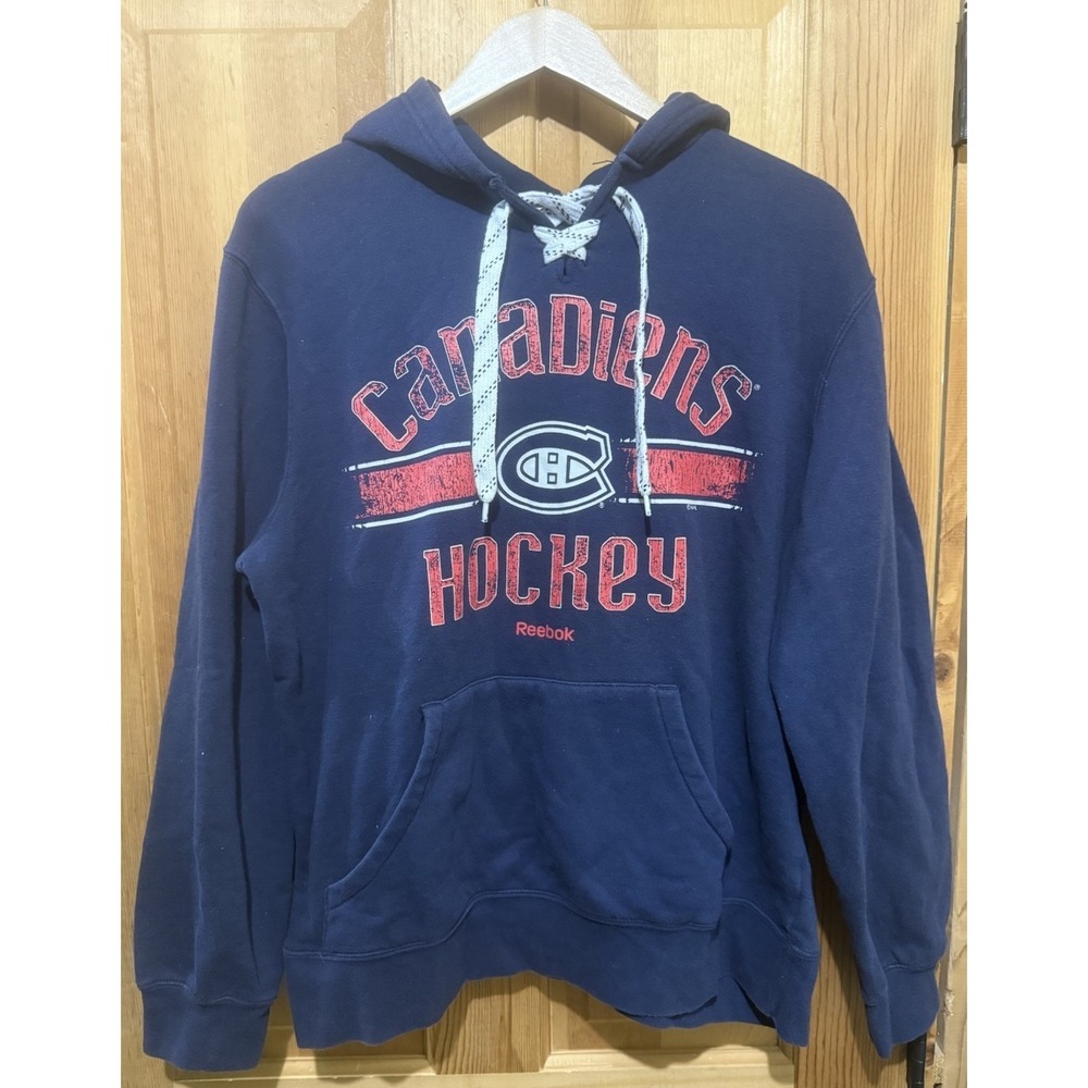 Montreal Canadiens Hoodie Mens Medium Blue Reebok CCM Hockey NHL Kangaroo Pocket - Picture 5 of 5